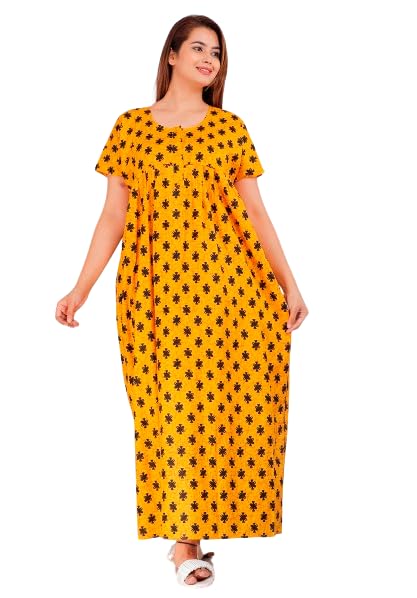 Women's Pure Cotton Nightwear Casual Nighty (Nighty-1087 XXL) Yellow-image-21