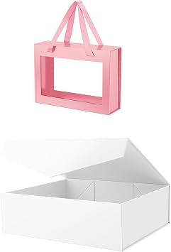 16.3x14.2x5 Inches Extra Large White Gift Box and 10.5x7.5x3 Inches Pink Clear Gift Box