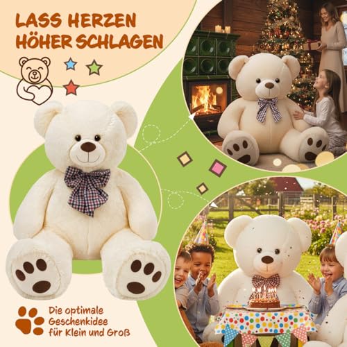monzana® Teddybär L - XXXL 50-175cm Weiches Fell Schleife Tatzendruck Geschenk Plüschtier Kuscheltier Stofftier Riesen Teddy Bär