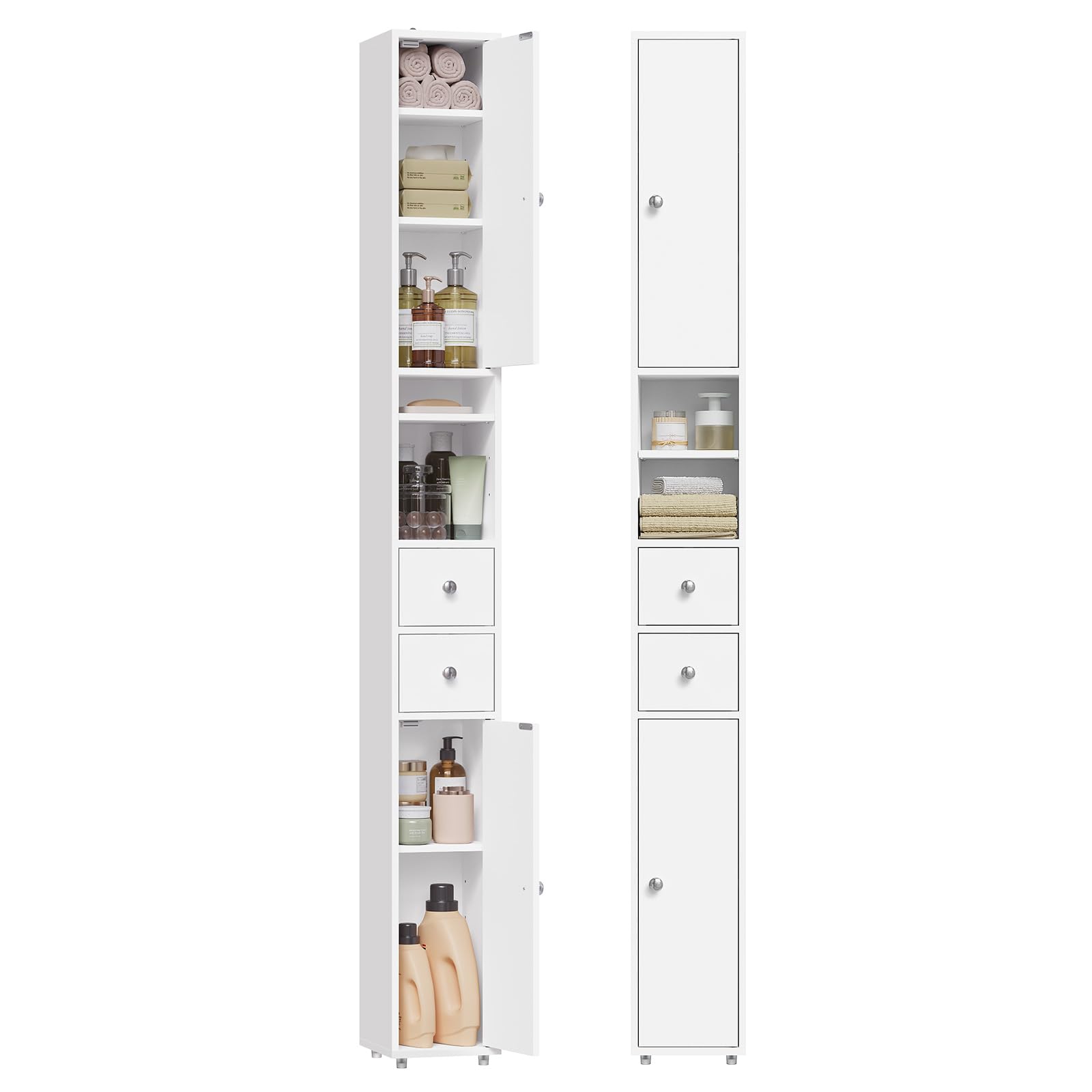 EUGAD Armadio Alto da Bagno, Mobiletto da Bagno, Colonna Bagno Stretta, 20 x 20 x 180 cm, Mobiletto Salvaspazio Stretto, con Ripiani Regolabili, per Spazi Ridotti, Soggiorno, Corridoio, Bianco