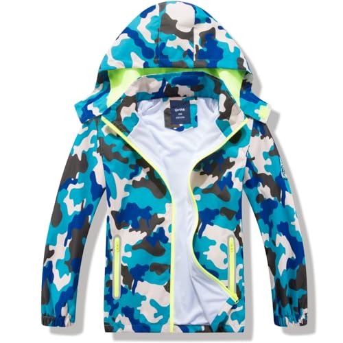 Image of Boys Rain Jacket with Detachable Hood Lightweight Raincoats for Kids