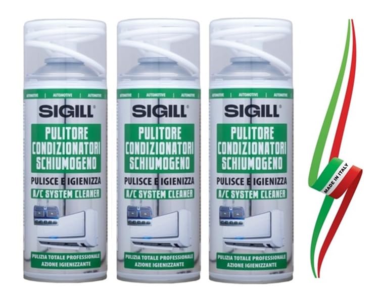 SET 3 PEZZI DI PULITORE IGIENIZZANTE SCHIUMOGENO PER CONDIZIONATORE AUTO E CASA 400ml "SIGILL" ITALY-