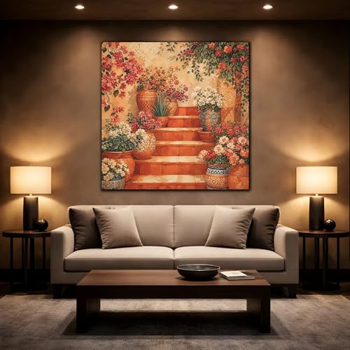 Toile canvas fleurs traditionnelles avec châssis de 3cm