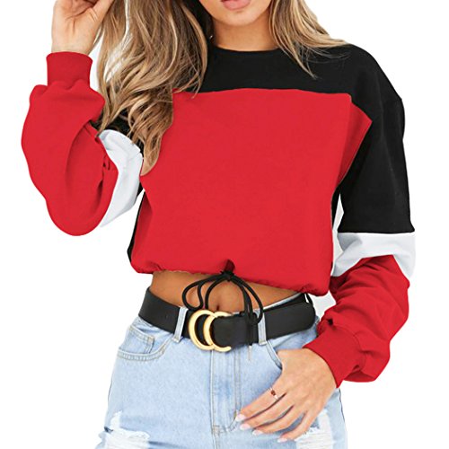 Women's Color Stitching Hem Lace Up Crop Sweatshirts - image 1