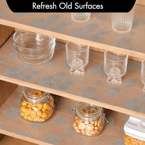 Image of ElastPro (45 cm X 3 m) Printed Shelf Liners for Kitchen Shelves, Drawer Mat, Shelf Liner, Fridge Mats, Kitchen Cabinet Drawer Mat Liner Sheets (Fan Leaf Silver)