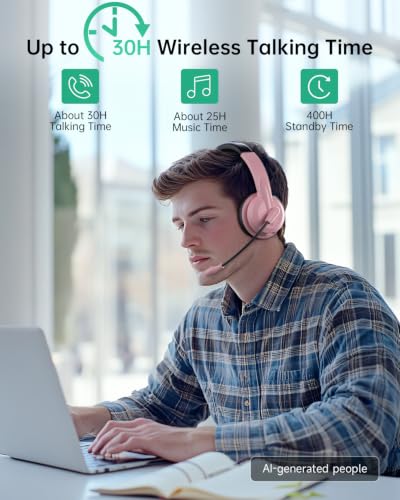 Image of AOC Wireless Headset with Mic for Work, AI Noise Cancelling, Bluetooth | AI Noise Cancelling Mic, Bluetooth 5.3, USB-A /C Dongle Included, Mic Mute, Compatible with PC, Laptop & iPhone