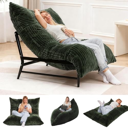 HOMRELEXA Modern Accent Chair, Giant Bean Bag Lounge Chairs with Sturdy Metal Frame & Washable Cover, Comfy Upholstered Chair for Reading Room, Bedroom, Green