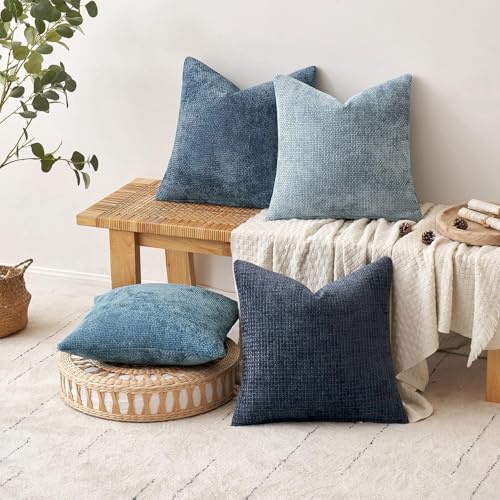 Image of MIULEE Pack of 4 Couch Throw Pillow Covers 26x26 Inch Neutral Blue Soft Decorative Chenille Pillow Covers Farmhouse Accent Cushion Covers for Boho Western Spring Home Decor Sofa Bedroom Living Room