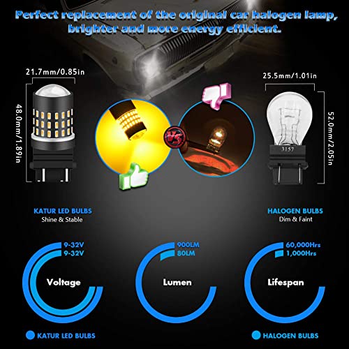 Katur 3157 3047 3057 3155 3156 Led Light Bulb High Power 3014 54 Chipsets Super Bright 650 Lumens Replace For Turn Signal Back Up Reverse Brake Tail Stop Parking Rv Lights,Amber(Pack Of 2) #TOP4