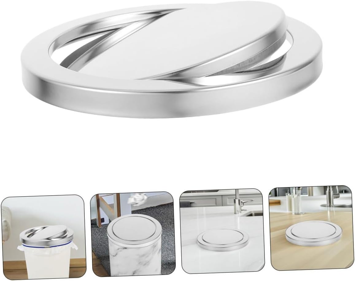 Toyvian 2pcs Stainless Steel Flush Trash Can Lid with Swing Flap, Recessed Countertop Trash Bin Cover for 21.5-24cm Opening, Replacement Waste Lid for Kitchen, Bathroom, and Home Use