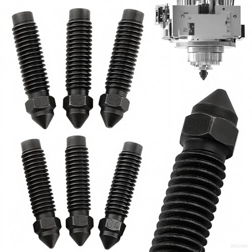 6 pcs Hardened Steel Nozzles for Centauri, 0.2 0.4 0.6 0.8 mm Thread Print Head High Temperature Pointed Nozzles for Elegoo-Carbon 3D Printer Highflow Hotend Extruder (Color:Black)