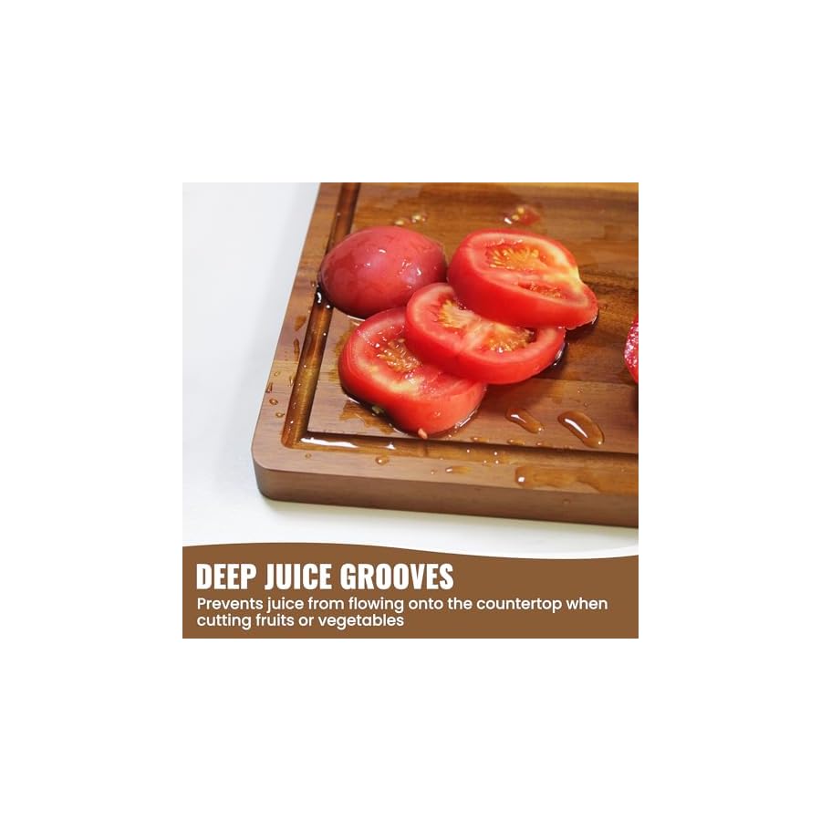Acacia Wood Cutting Boards Set of 3 for Kitchen, Large Wooden Cutting Board with Juice Groove, Charcuterie Board, Chopping Board for Meat, Cheese, Fruits(17x12, 12x10, 12x7 inch)