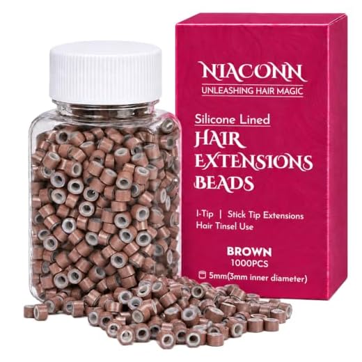 NIACONN 1000Pcs MicroLink Beads for Hair Extensions, 5mm Silicone Lined Beads Microlink Rings Hair Extensions Tool-Brown
