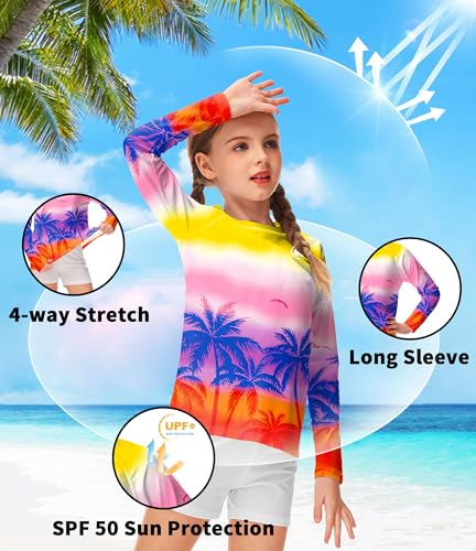Image of AOBUTE Unisex Kids Rash Guard Long Sleeve SPF 50+ Sun Shirt UV Protection Swim Shirts 3-12 Years