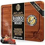 Deer & Oak Large Carbonised Cutting Board 38 x 25 x 2cm, Pre-Oiled Wooden Bamboo Chopping Board for Carving Meat, Fish, Vegetables, Fruits, Cheese, Bread