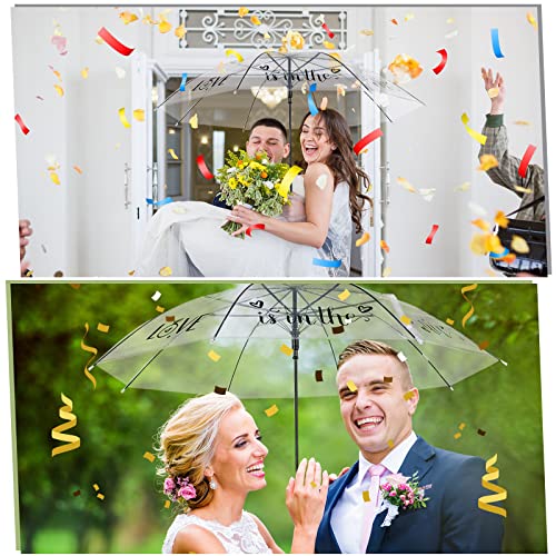 Sweetude 12 Pcs Clear Umbrellas For Weddings Bulk Wedding Umbrellas For Rain Love Is In The Air Windproof Auto Open J Hook Handle Transparent Umbrella For Weddings Bride And Groom #TOP3