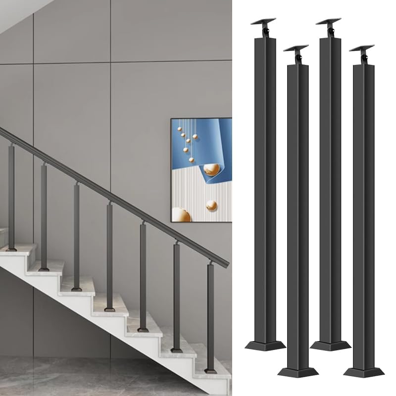 Balaustres ajustables de metal de 270° para escaleras cuadradas, postes de barandilla de hierro forjado negro, ideales para uso en interiores y exteriores, perfecto para terrazas, balcones y villas