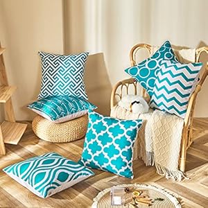 Topfinel Set of 6 Cushion Covers Quality Cushion Covers in Canvas or Linen Look with Geometric Patterns for Sofa Car Patio Decorative Cushion Covers, 45 x 45 cm