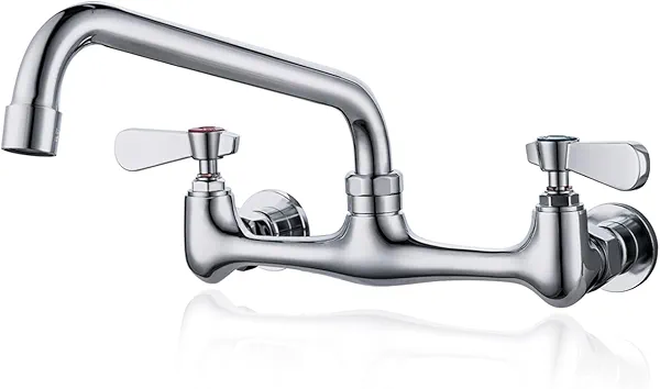 Phivan Commercial Kitchen Faucet 8 Inch Center Wall Mount Commercial Sink Faucet with 8 Inch Swivel Spout 2 Dual Handle Laundry & Utility Room Sink Faucets Restaurant Industrial Chrome Mixer Tap