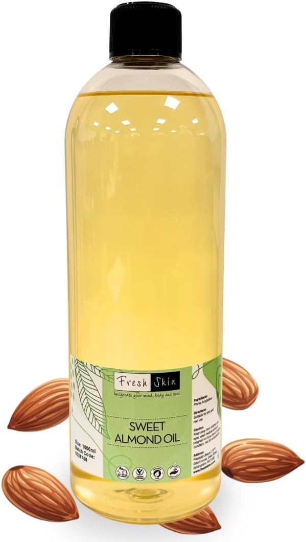 Freshskin Beauty LTD | Sweet Almond Oil 100ml - 100% Pure, Natural, Cruelty Free, Vegan, No GMO for Skin, Hair, Massage, Nails, Cuticles, Ears, Face, Body - Aromatherapy