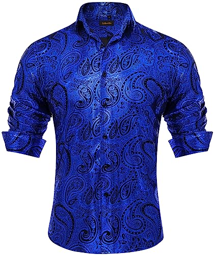 DiBanGu Men's Shiny Dress Shirt Luxury Paisley Printed Shirt Long Sleeve Button Down Shirts for Party Prom