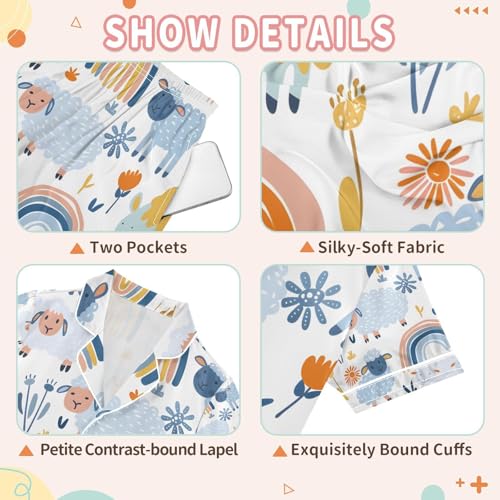 senya Rainbow Cute Sheep Satin Summer Pajama Sets Silk Short Sleeve Button Down Sleepwear3