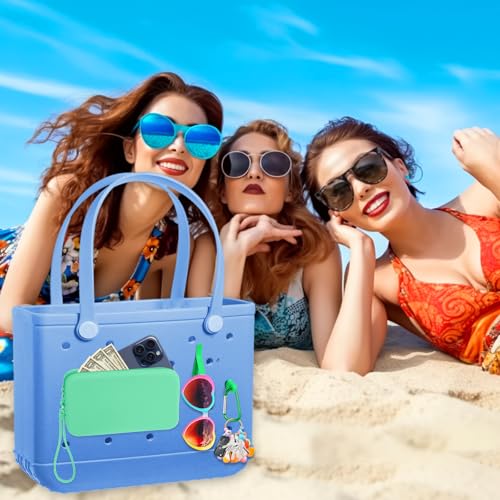Image of Mity rain Silicone Wallet for Bogg Bag Phone Holder | Accessories Set for Bogg Bag Contain 2PCS Key Holder and Large Capacity Silicone Zipper Bag for Beach Bags Tote Bag (Green)