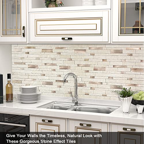 Benice Peel And Stick Backsplash Tile For Kitchen,Peel And Stick Mosaic Tile Stickers Waterproof Bathroom Tile Peel And Stick Tiles For Walls(5Sheets,Rustic Beige Brown) #TOP2