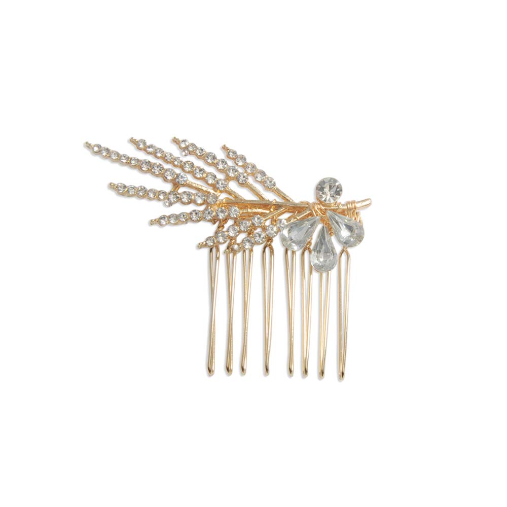 Crystal Bridal Wedding Hair Comb With Crystal Diamond Pearl Hair Accessories Bridal Side Comb For Women And Girls Gold (Gold)