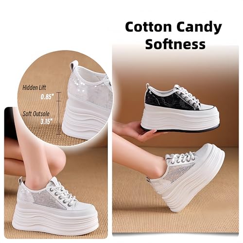 Women's Platform Sneakers - 4" Heel Lift, Candy Soft, Sequin Bling, Breathable Mesh for Light Sports & Casual Days3