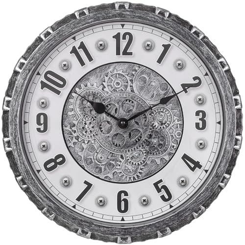 LENAUQ Horloge murale à engrenages mobiles de 38,1 cm, horloge murale rotative de style ancien, rustique et unique, horloge industrielle vintage pour...