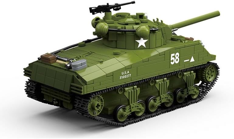 Generic WW2 Military Classic Model World War II M4A3 SHERMAN Medium Tank Building Blocks Toys Bricks for Boys (1175Pcs) Ages 15 and Up (100277)- without Original Box