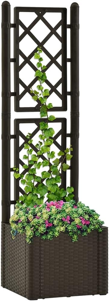 Garden Raised Bed with Trellis and Self Watering System, PP Planter with Trellis, Planter Box with Trellis, Raised Garden Bed Outdoor for Plants Hanging Flower Baskets, Mocha(Style AC)