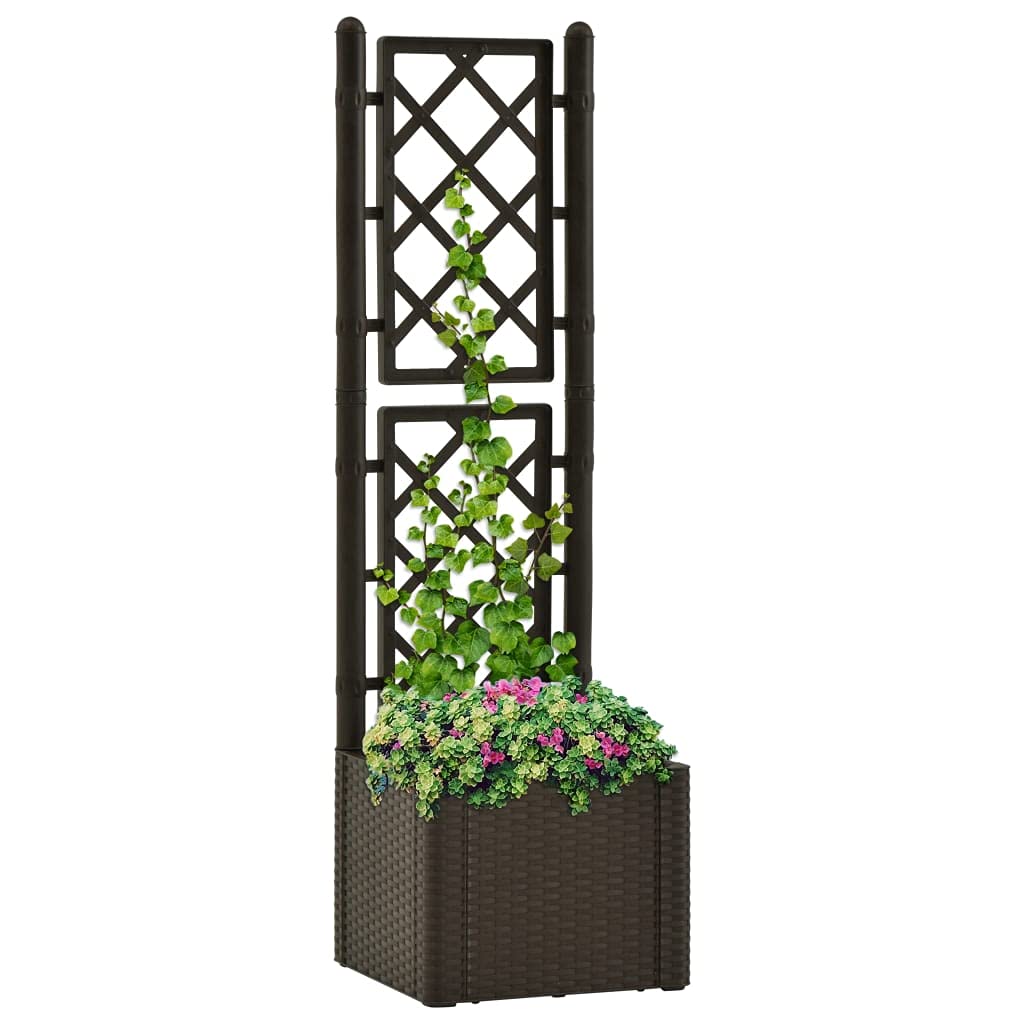 GOLINPEILO Garden Raised Bed with Trellis and Self Watering System, PP Planter with Trellis, Planter Box with Trellis, Raised Garden Bed Outdoor for Plants Hanging Flower Baskets, Mocha(Style AC)