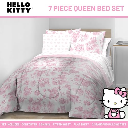 Image of Jay Franco Comforter Set Includes Sheets and Pillow Covers - Soft and Cozy Bed Set for Stylish Room Decor, Official Licensed Bedding, Multi - Hello Kitty, 7 Piece Queen