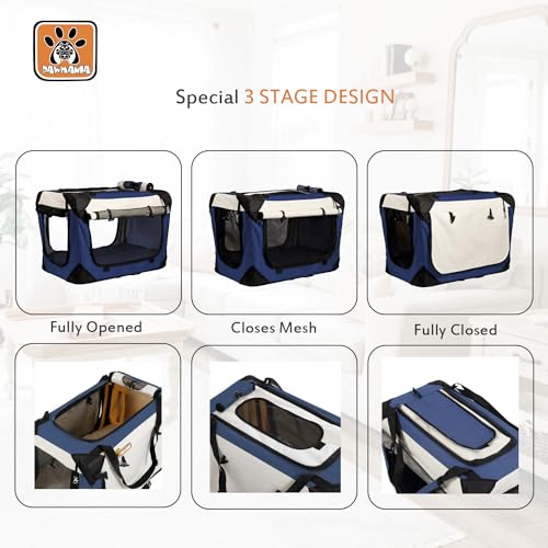 PAWMANIA Large Cat Carrier, Collapsible Dog Crate for Small - Medium - Large Pets, Soft-Sided, Lightweight | Ideal for Indoor & Outdoor - Comfy Bed Pillow Included (Navy Blue, 24×16×16in…) - Image 6