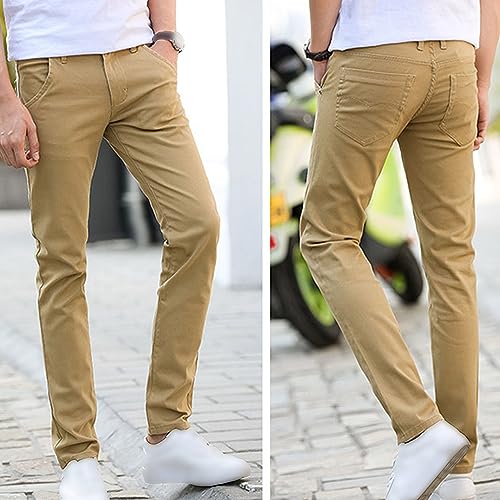 JEsilunmaMY Men's Slim Fit Straight Leg Pants Stretch Cotton Summer Casual Pants Solid Color Lounge Trousers with Pockets3