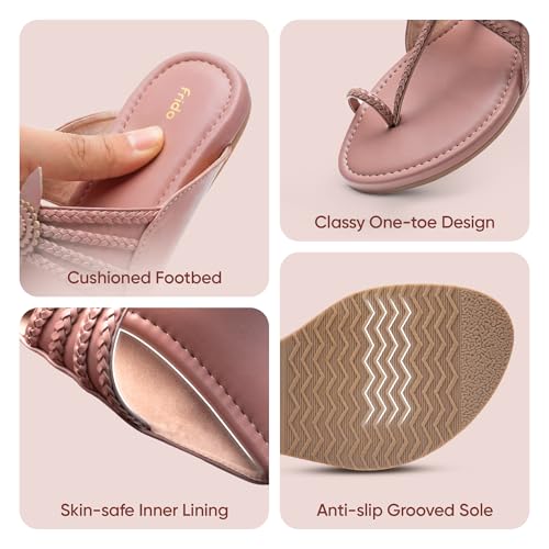 Image of Frido Women's Comfort Flat Sandals | Ethnic Style Slip-On | Super Soft Cushioned Sole, Padded Knit Upper, Breathable & Anti-Skid Zero-Drop | Available in Comfort Flat & Ethnic Kolhapuri style