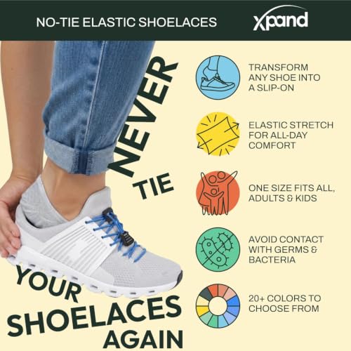 Image of Xpand Quick Release Round-Lacing No Tie Shoelaces System with Elastic Laces - One Size Fits All Adult and Kids Shoes