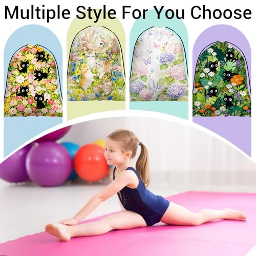 Image of Gymnastics Grip Bag Colorful Flower Cat Small Pouch String Gym Athlete Bag