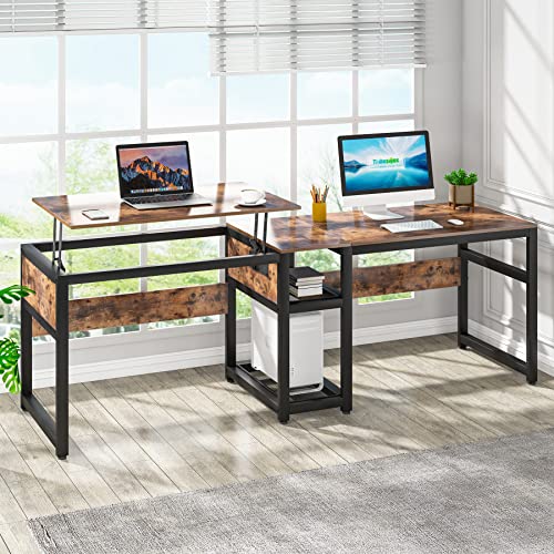 Tribesigns Lift Top Computer Desk, 78.8 inch Height Adjustable Double Home Office Desk Dual Writing Table Workstation with Storage Shelves Tribesigns Lift Top Computer Desk, 78.8 inch Height Adjustable Double Home Office Desk Dual Writing Table Workstation with Storage Shelves