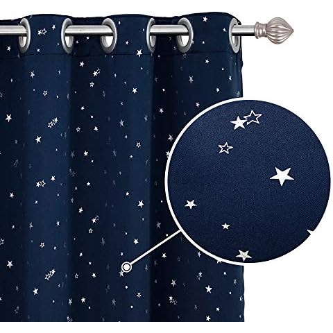 choicehot ONE Panel Navy Blue Blackout Curtains with Silver Stars Foil Printed Panel Curtain Eyelet Curtains Decor for Kids Bedroom, Living Room 66" x 54" (167cm x 137cm, 1 Piece) Cover