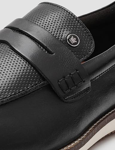 Image of Louis Philippe Men Premium Leather Breathable Lining Material Anti Slip Flat Heel TPR Sole Casual Loafers
