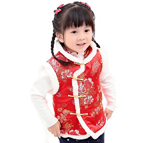 Girl Vest Coat Fleece Quilted Chinese New Year Kids Outfits Traditional Tang Tank Tops