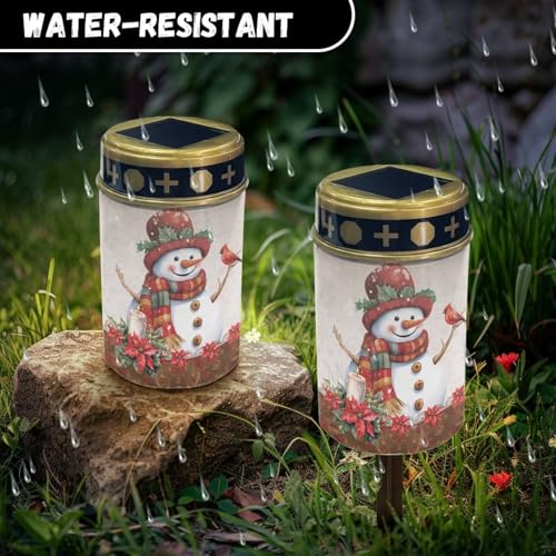 Image of Snowman Cardinal Bird LED Solar Lights for Patriotic Landscape Waterproof Solar Power Light Flameless Candle for Cemetery Christmas Decorations 2 Pcs