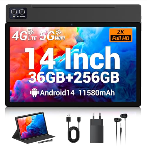 TIGERFU Tablet 14 Pulgadas,Android 14.0 Tablet con Ranura SIM,36GB RAM+256 GB ROM (1TB TF),4G LTE+5G...