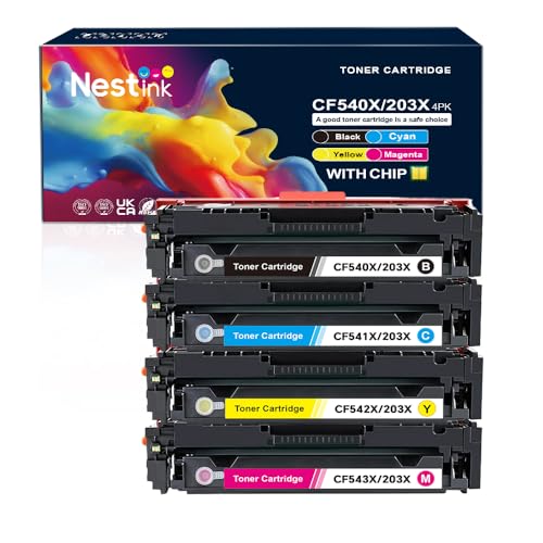 Nestink 203X CF540X Toner Cartridge(1 Black 1 Cyan 1 Magenta 1 Yellow) Compatible with HP Color Laserjet Pro MFP M281fdw Toner M254dw M254nw M281fdn M280nw M281cdw M254dn 203A CF541X CF542X(4-pack)