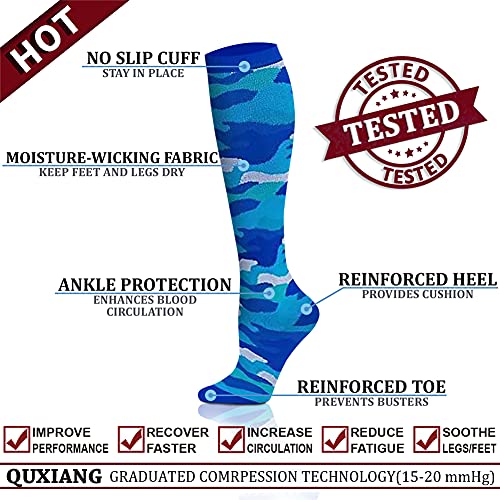 Image of QUXIANG Copper Compression Socks for Women & Men Circulation (8 Pairs) - Best for Running Athletic Cycling - 15-20 mmHg