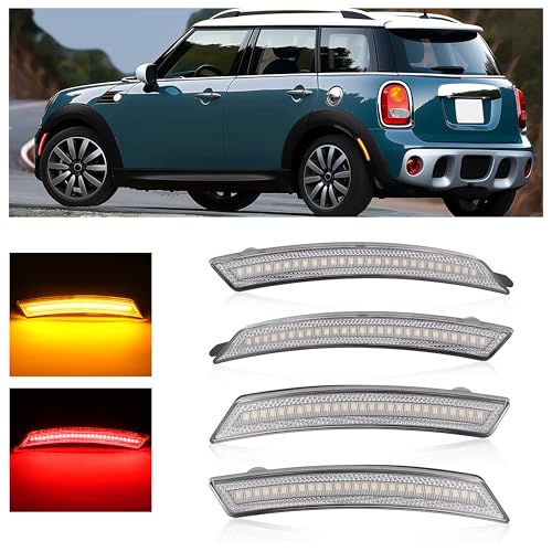 HECASA LED Side Marker Light Compatible with 2007-2015 Mini Cooper R55 R56 R57 R58 R59 R60 R61, Fender Bumper Lamps 4Pcs Clear Lens Front Amber Rear Red LED, Clubman Hatch Convertible Coupe