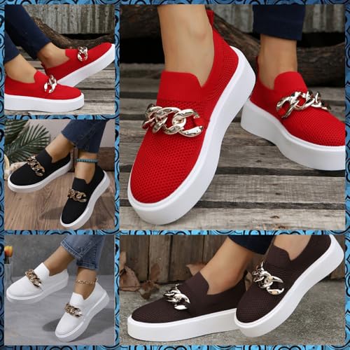 Women's Platform Slip-On Sneakers – Fashion Breathable Mesh Walking Shoes with Metal Chain, Lightweight Wedge Loafers for Nurses, Standing All Day, Orthopedic Casual Work Shoes2